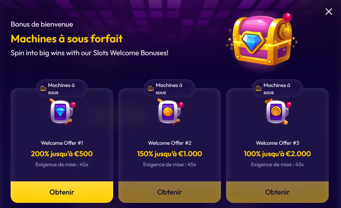 Slottio – jusqu’à 3 500€ en trois temps